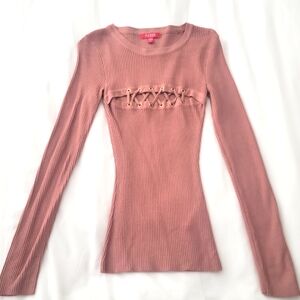 Guess Pink Ruffled Fitted Long Sleeve Blouse